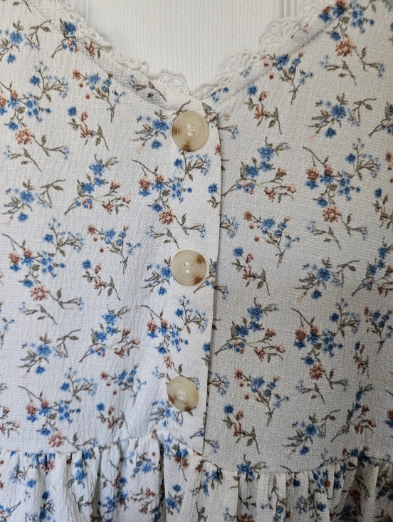 Blu Pepper Floral Babydoll Dress Medium Cottagecore Mini Lace Trim Button Front - Picture 5 of 14